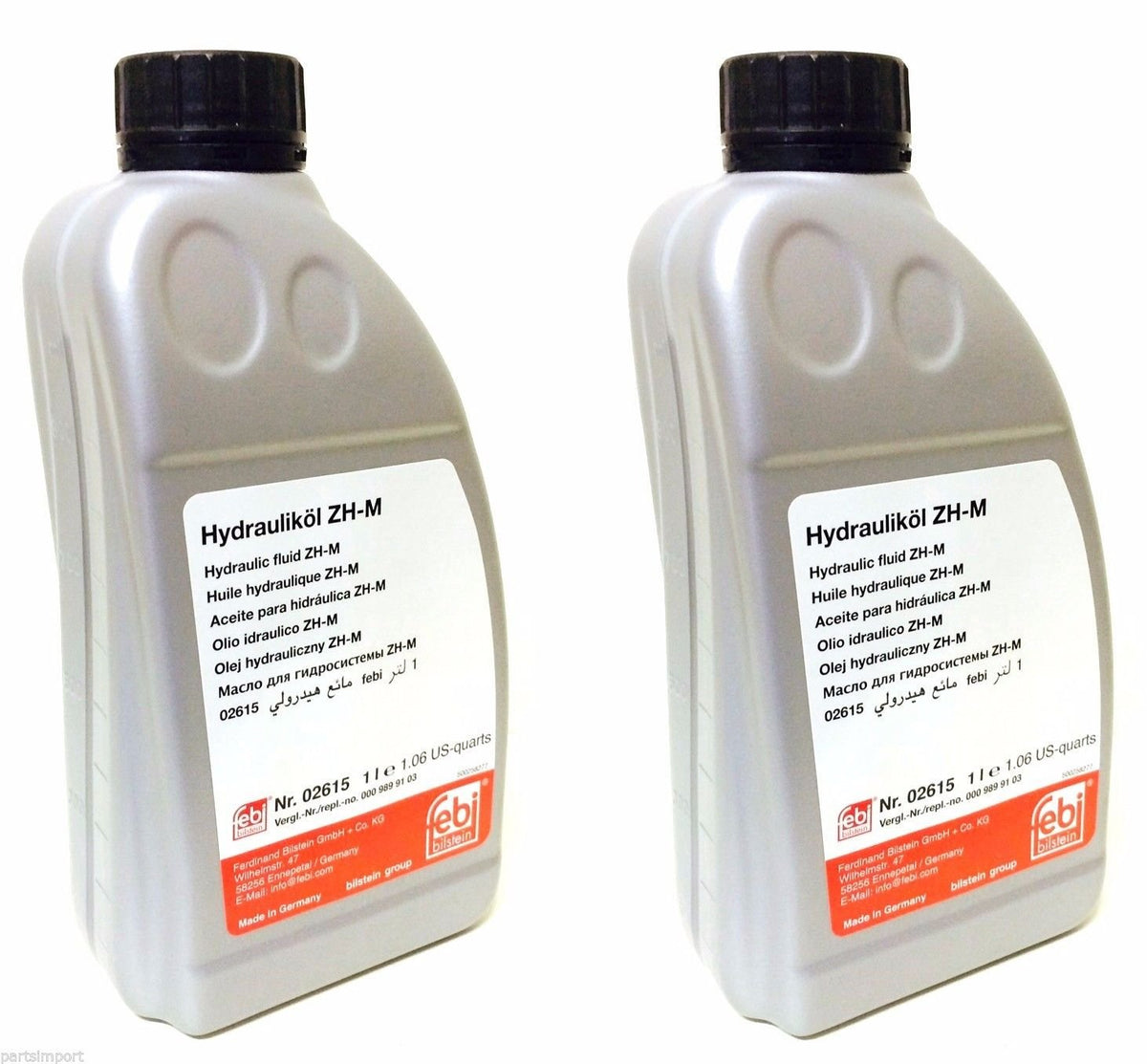 febi bilstein bottle front label showing MBZ approval and clear identification