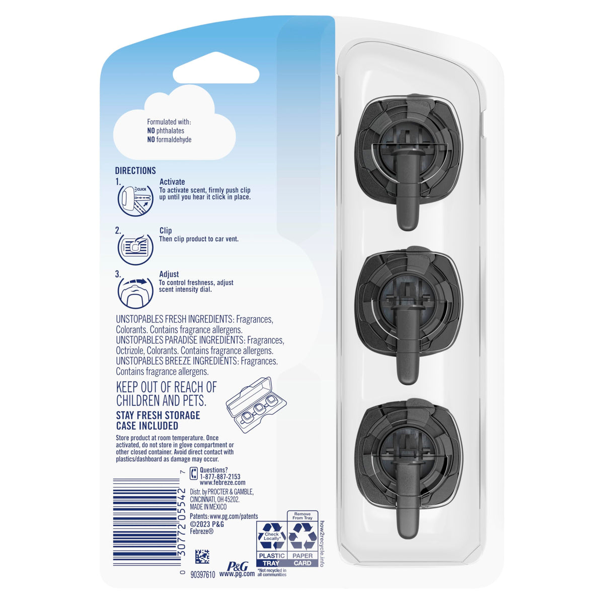 Febreze row of clips showing back click activation for quick, reliable setup benefit