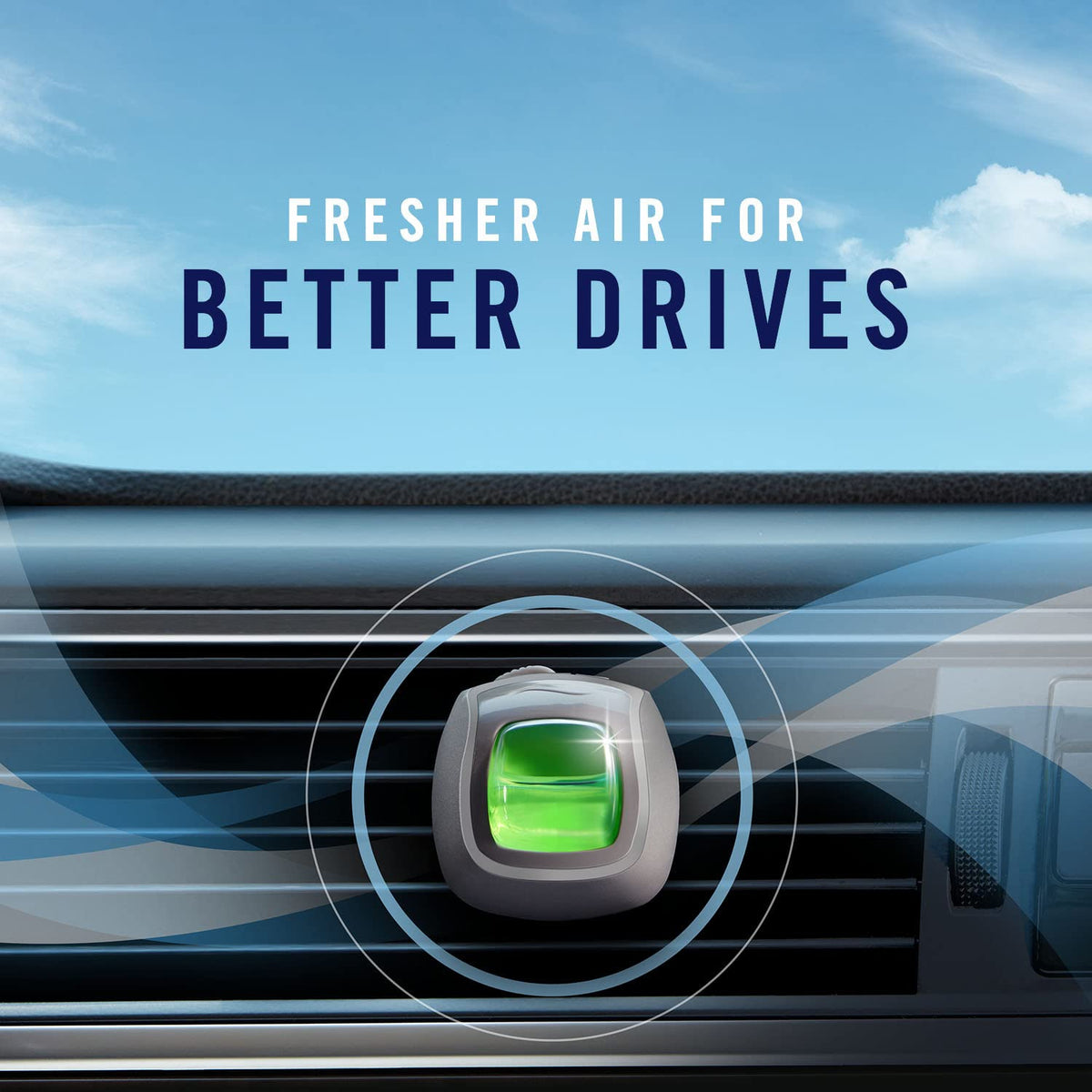 Car interior with Febreze clip in vent creating inviting woodsy atmosphere