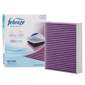 Febreze front packaging showing PUREFLOW RZ17052 and fitment benefits