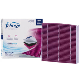 Febreze front packaging showing PUREFLOW RZ19167H and fitment information for quick selection benefit