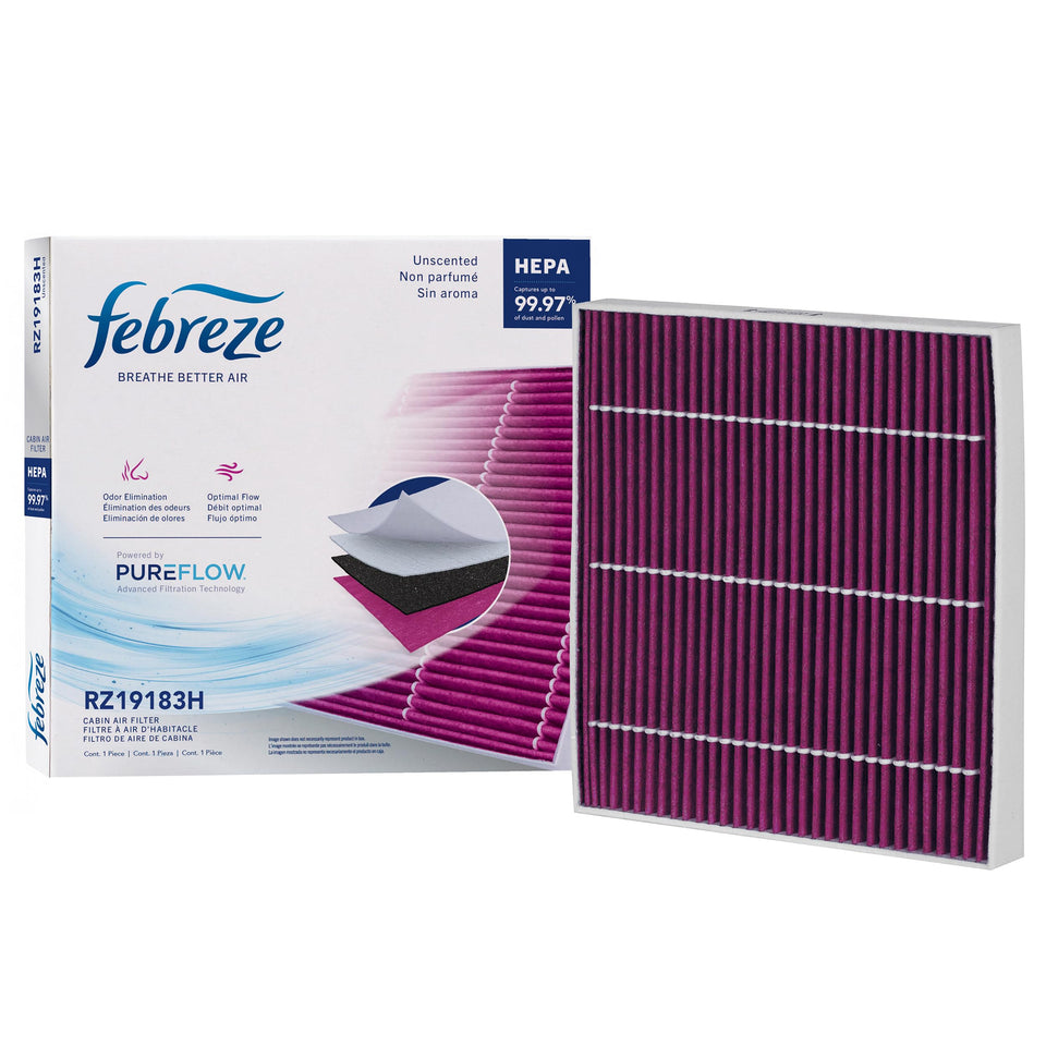 Febreze front packaging showing PUREFLOW label and benefits