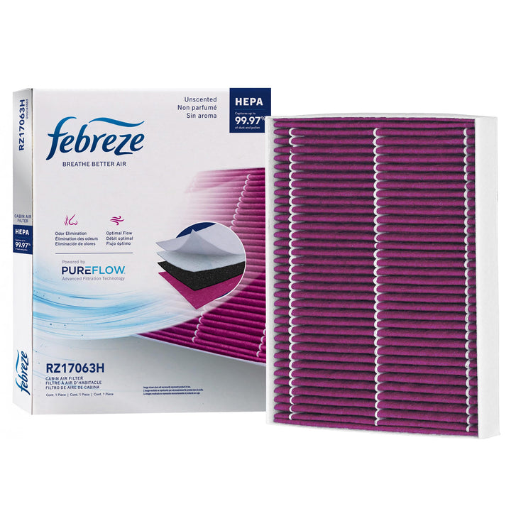 Febreze front packaging showing model RZ17063H and benefits