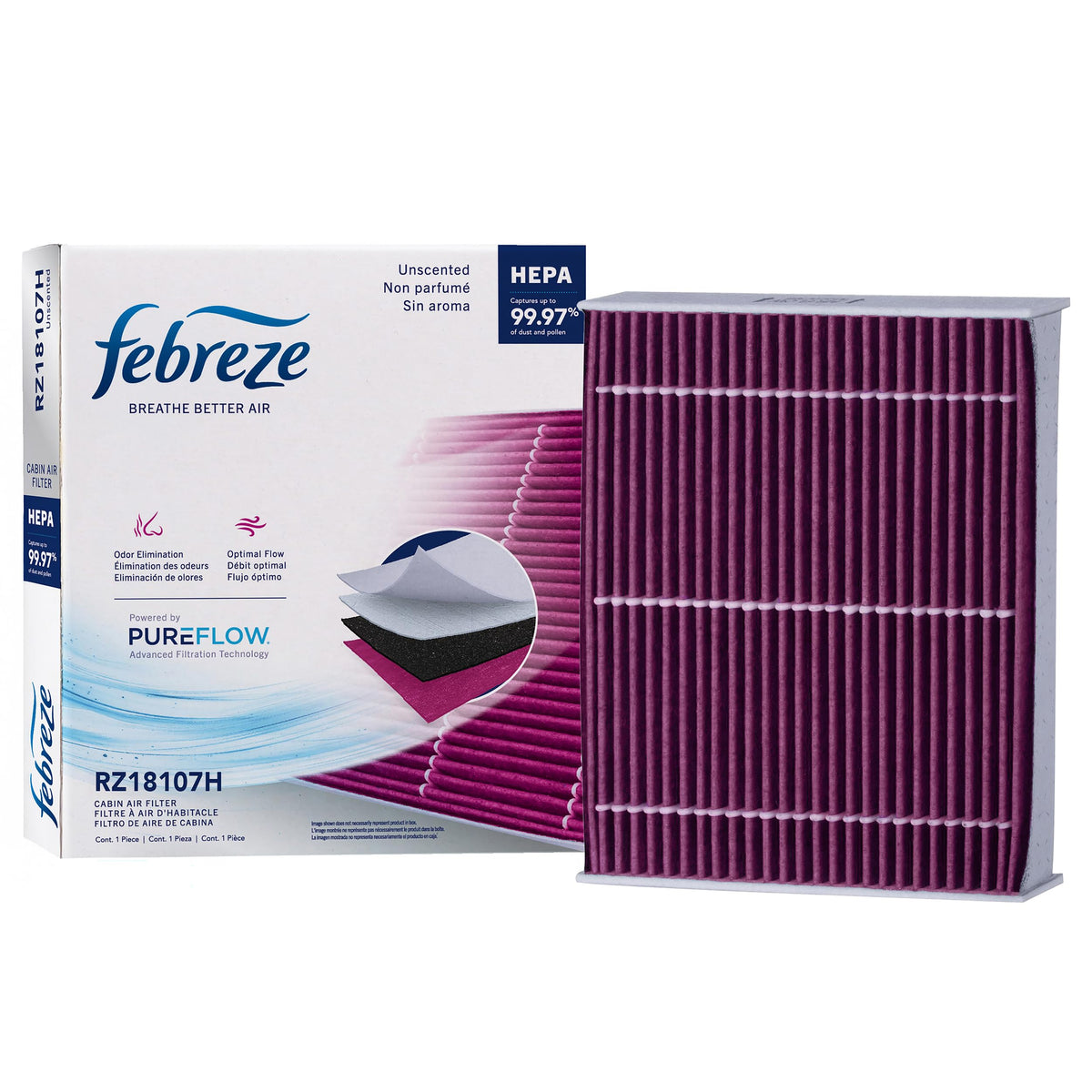 Febreze RZ18107H front packaging showing model and fitment benefits