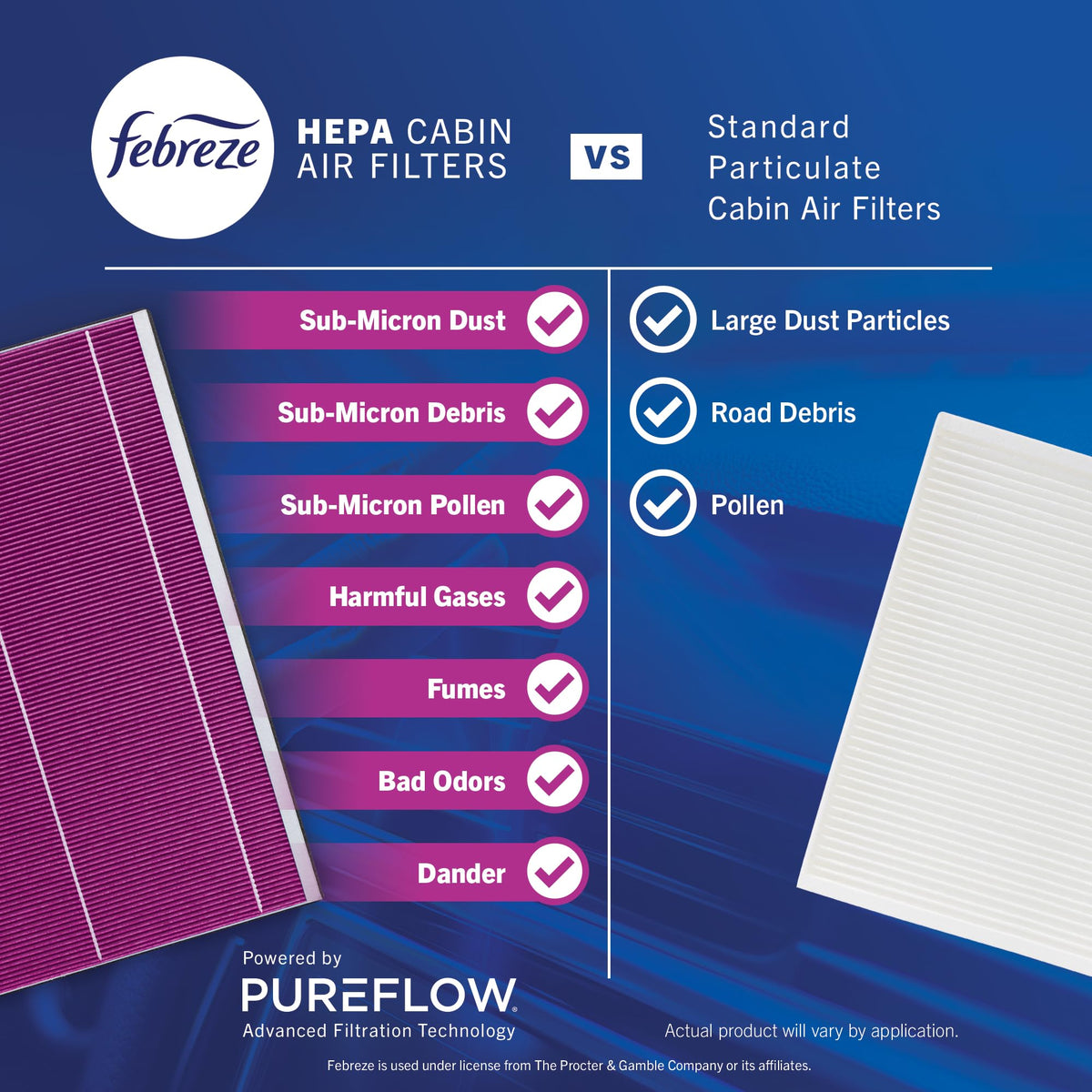 Febreze filter in car interior showing fresher cabin atmosphere benefit