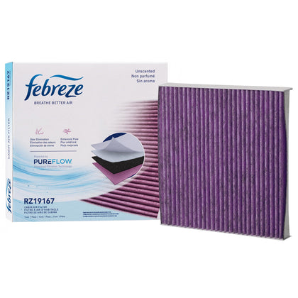 Febreze PUREFLOW front package showing model RZ19167 and benefits