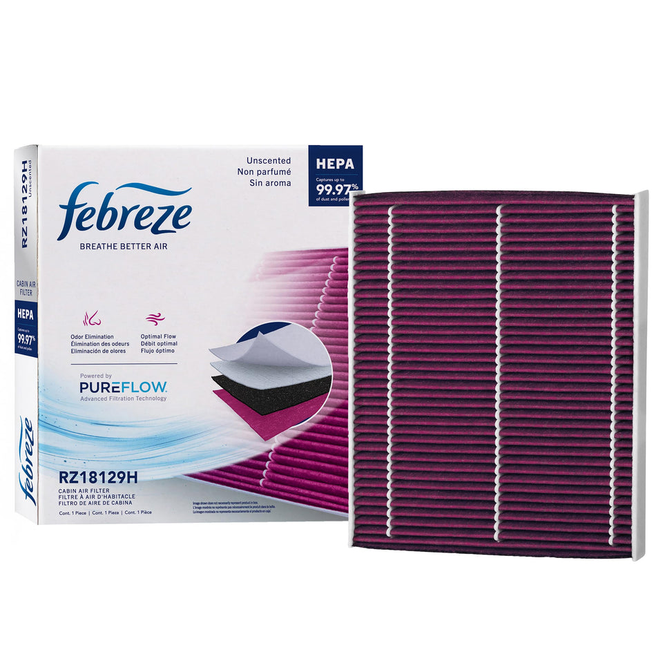 Febreze PUREFLOW front packaging showing product branding and fitment benefits