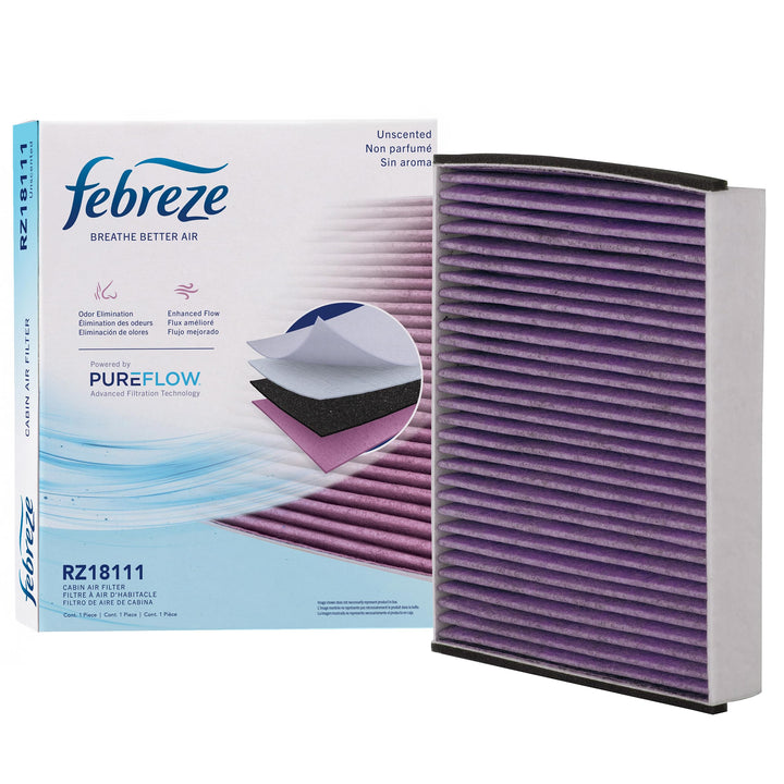 Febreze PUREFLOW front packaging showing filter and branding for easy identification