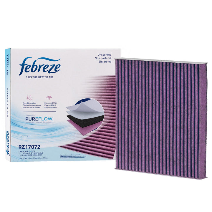 Febreze PUREFLOW front packaging showing filter and benefits