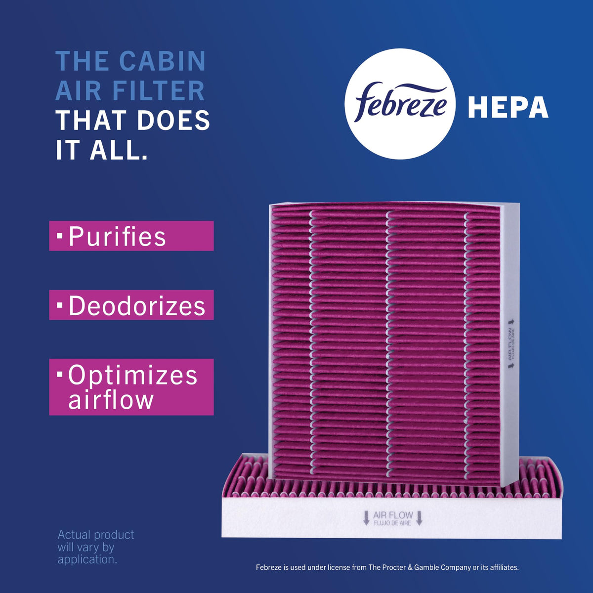 Febreze filter beside a ruler showing exact size for correct vehicle fit verification