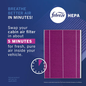 Febreze filter beside ruler showing size and fit accuracy benefit