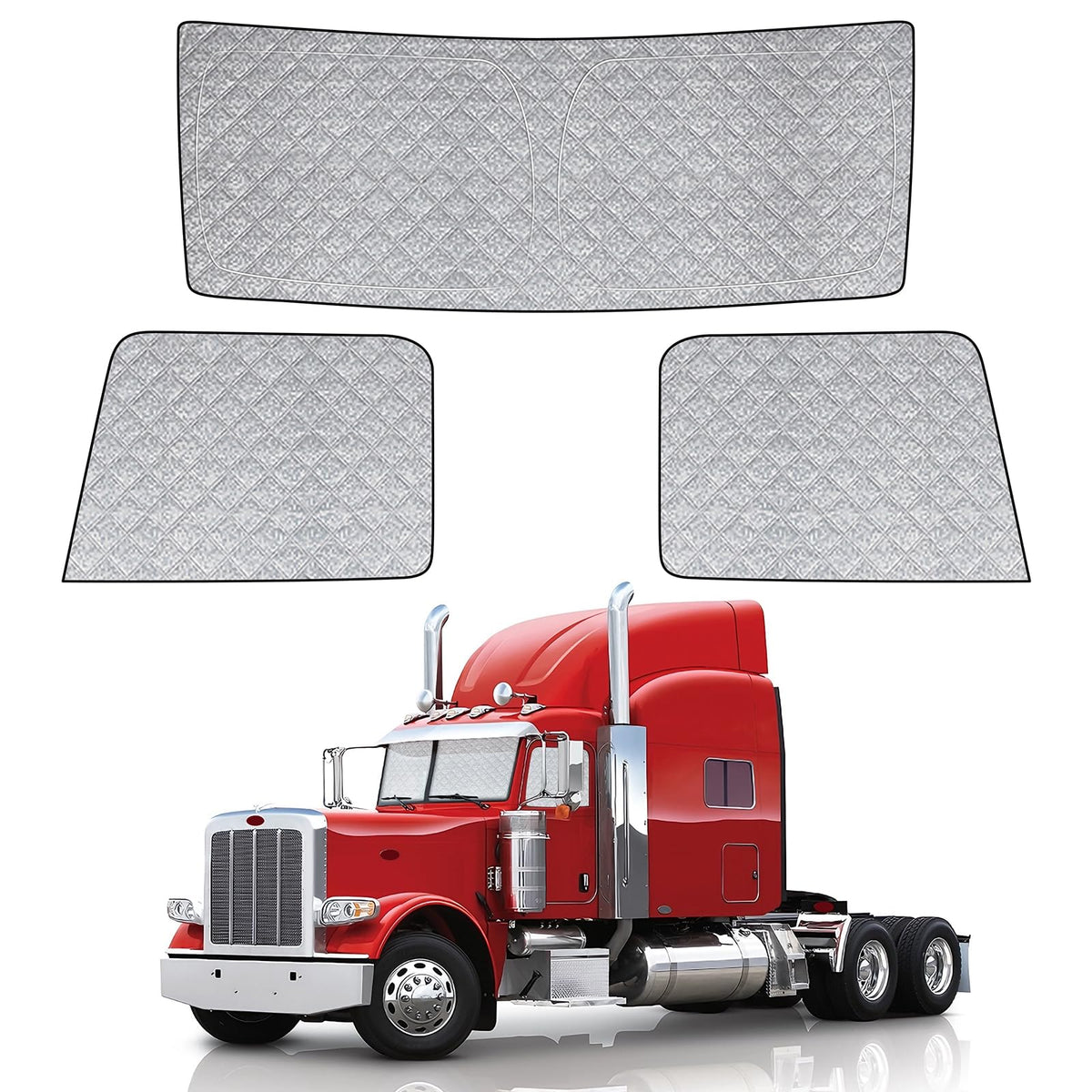 Federedevo windshield fit on Peterbilt front showing full coverage and cooling benefit
