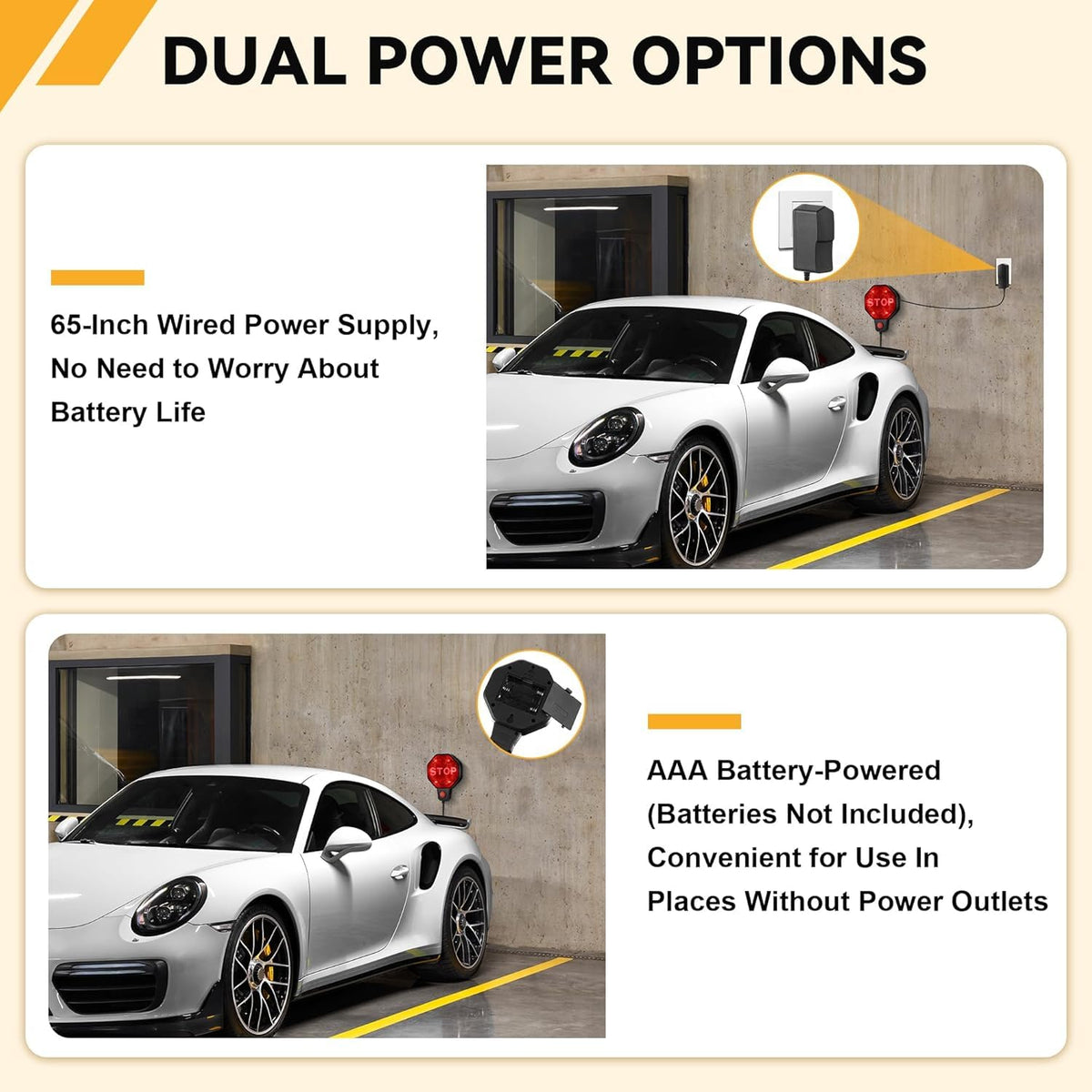 Feekoon mounted on garage wall in front of parked car showing safe alignment