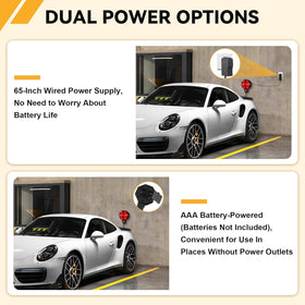 Feekoon mounted on garage wall in front of parked car showing safe alignment