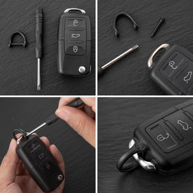 FEGVE D ring attached to car fob showing secure, scratch-free hold