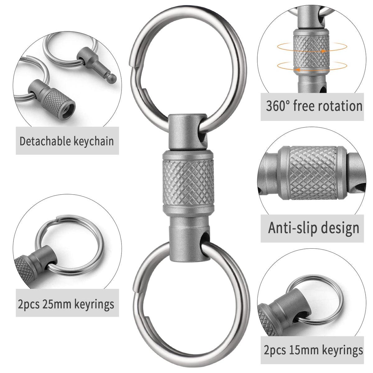 FEGVE keychain rotating swivel in motion to prevent key tangling
