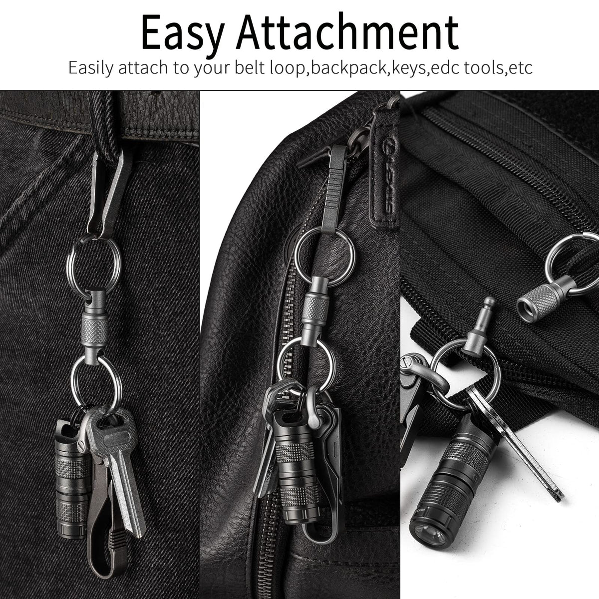 FEGVE keychain next to keys and coin showing lightweight, pocket-friendly scale
