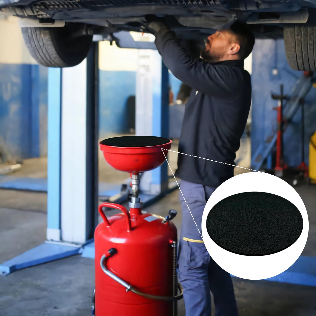 FEICHANGHAO pad placed inside drain funnel directing oil downward cleanly