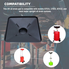 FEICHANGHAO drain pan under an upright oil lift demonstrating secure fit and no-spill control