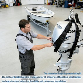 FEIJAZUM lifting an engine at a dock showing fast, one-person hoisting benefit