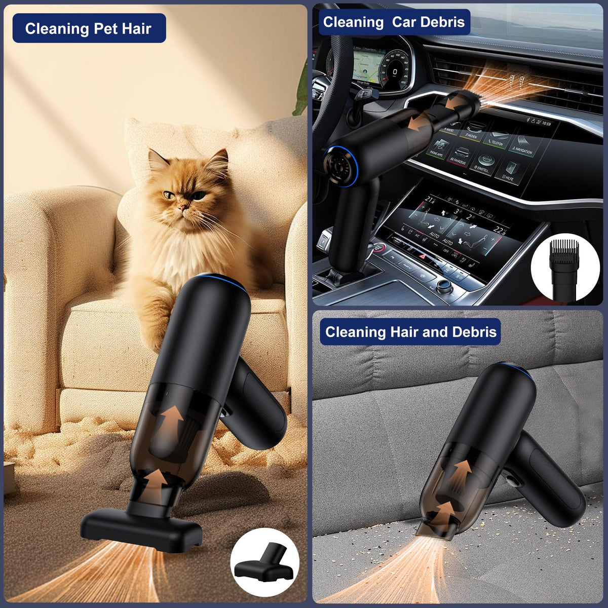 Feiltik LED light illuminating car crevice while cleaning, improves visibility in dark areas