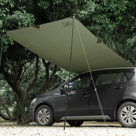 FEIWOOD GEAR front view of awning showing full covered shade and quick setup benefit