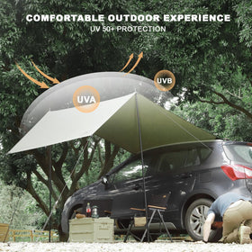 FEIWOOD GEAR awning with people for scale showing comfortable coverage benefit