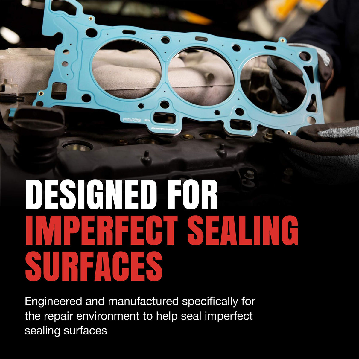 Fel-Pro close-up of embossed sealing beads offering improved leak protection