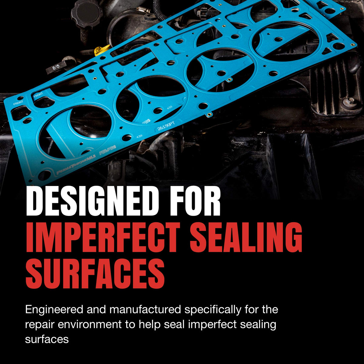 Fel-Pro gasket close-up of embossed sealing beads showing improved sealing