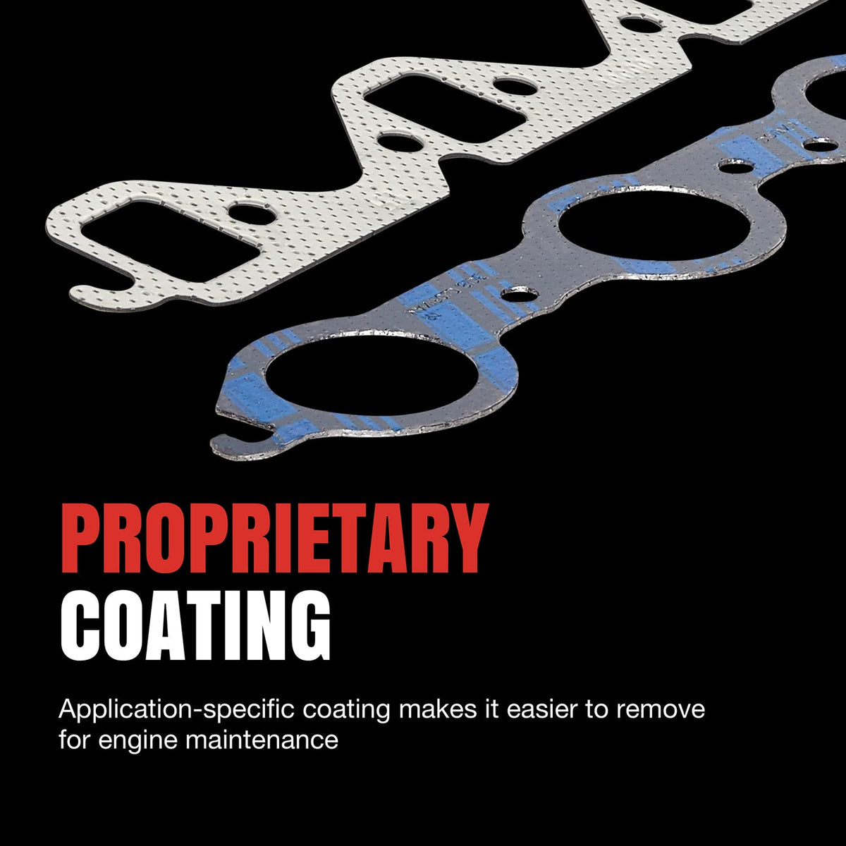 Fel-Pro gasket detail with slotted bolt holes showing easier header alignment during installation