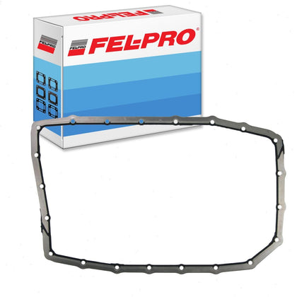 Fel-Pro transmission oil pan gasket front packaging showing fit information and durability benefits