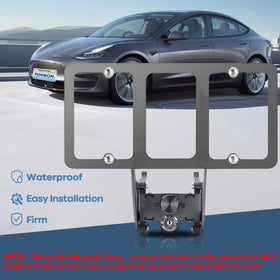 Femibon installed on Model Y urban parking scene improving curb appeal and legal compliance