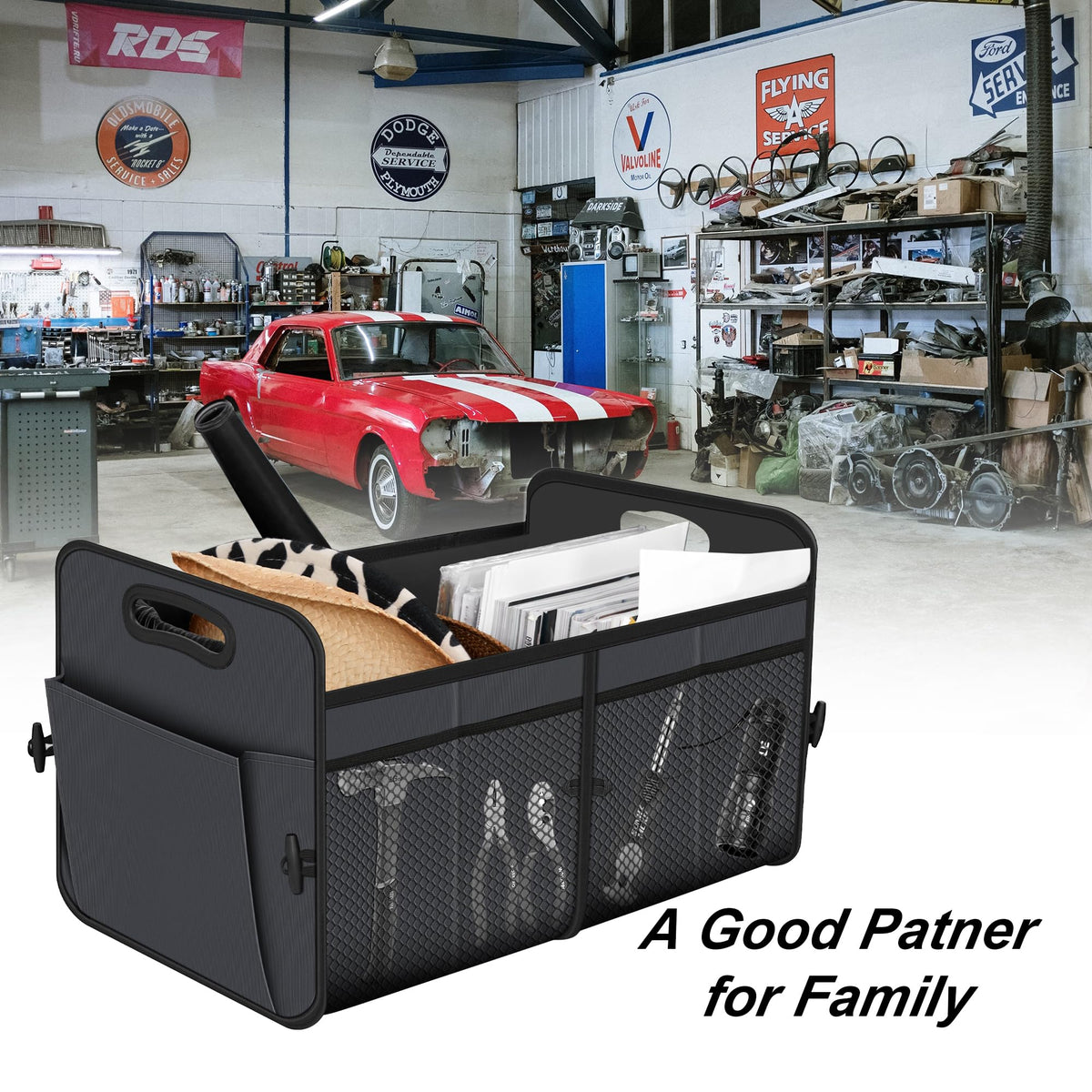 Femuar collapsed flat demonstrating compact storage and easy stowaway
