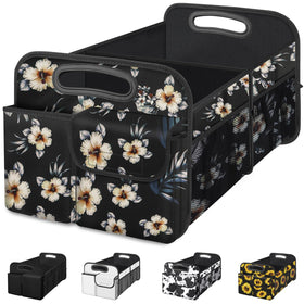 Femuar front view of hibiscus trunk organizer showing capacity and design benefit