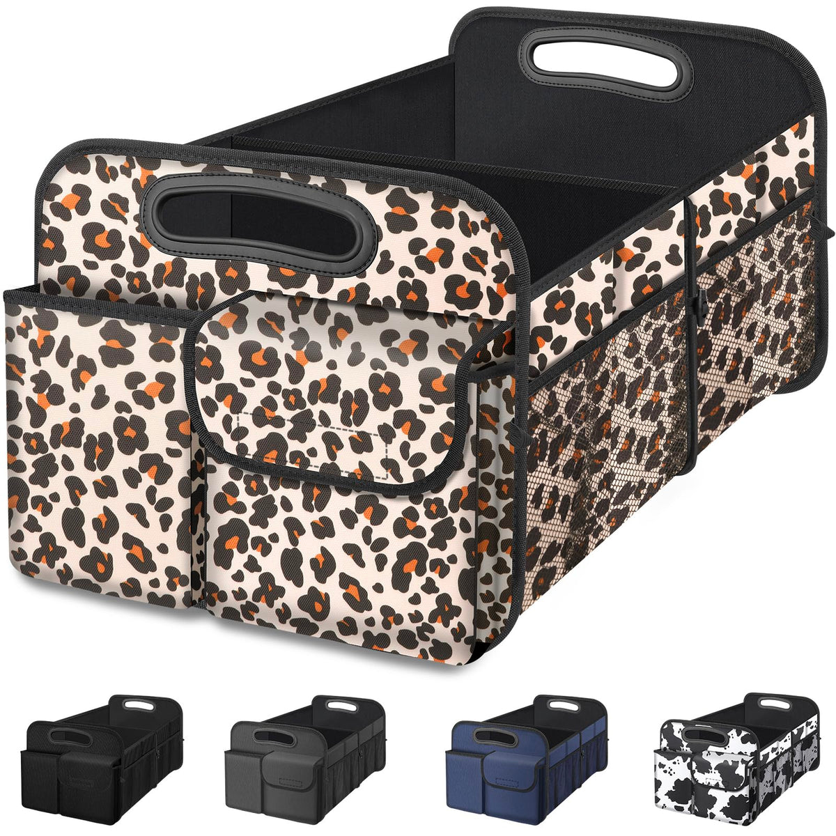Femuar front view showing leopard-print organizer and neat storage benefit
