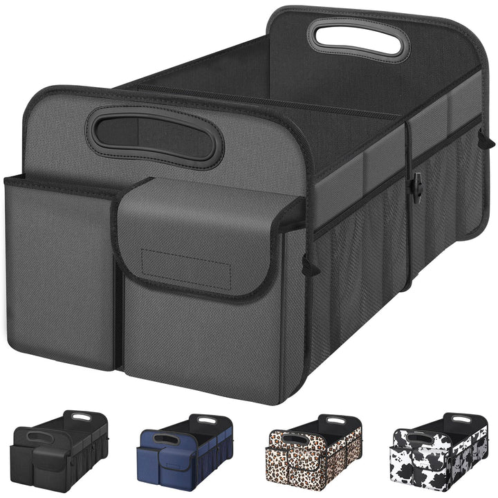 Femuar front view of trunk organizer showing stable structure and quick access