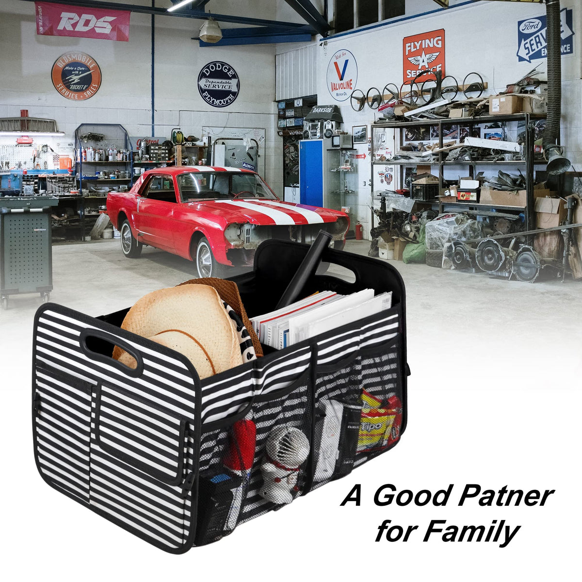 Femuar placed in SUV trunk illustrating tidy trunk and easy access benefit