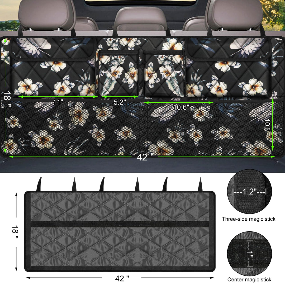 Femuar organizer in trunk with groceries illustrating tidy storage