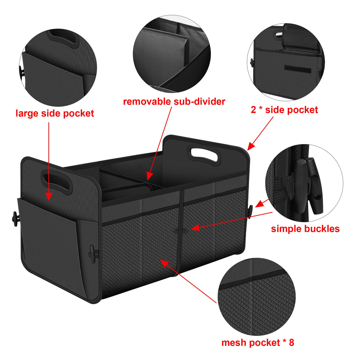 Femuar installed in car trunk demonstrating space-saving and stability