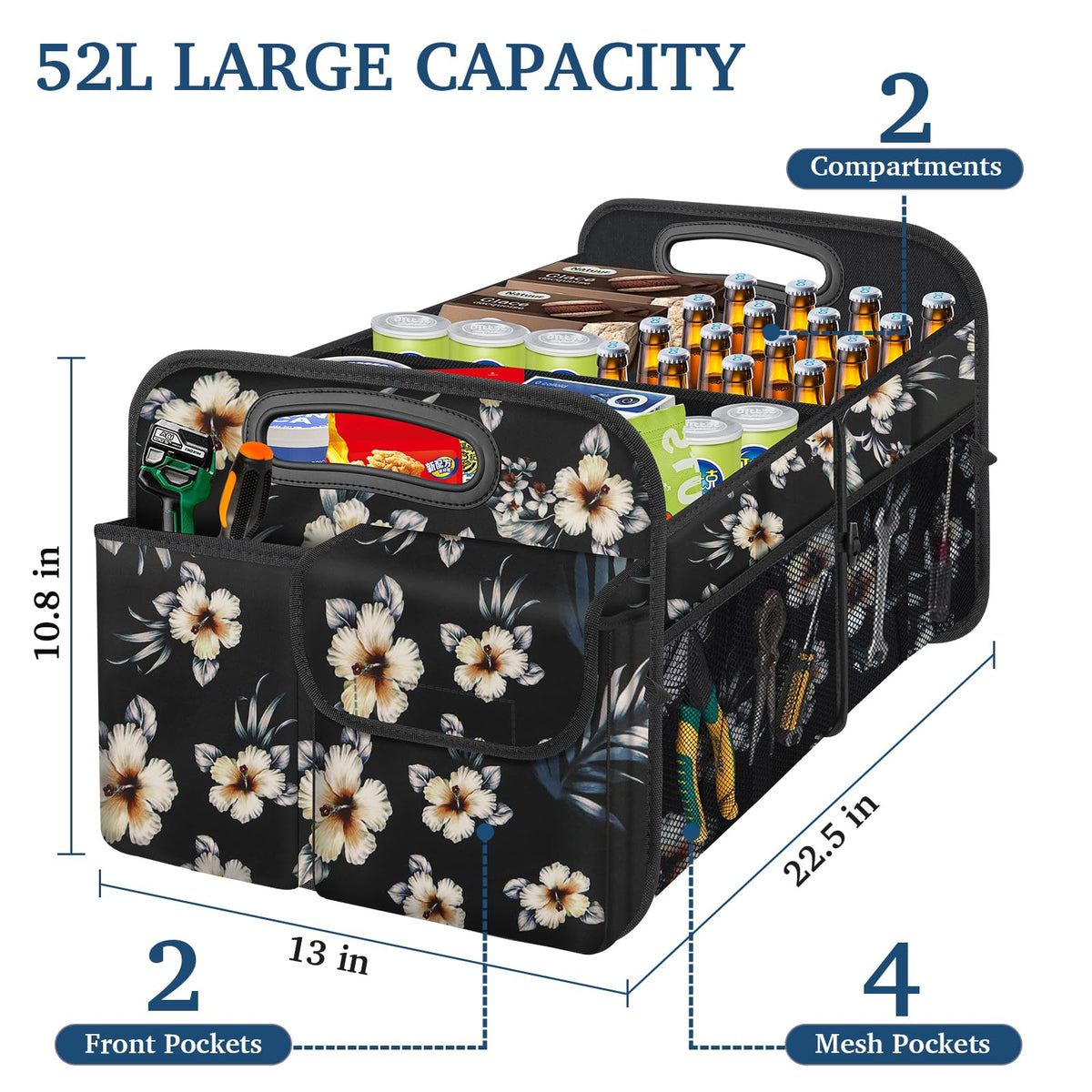 Femuar interior divided compartments showing customizable storage benefit