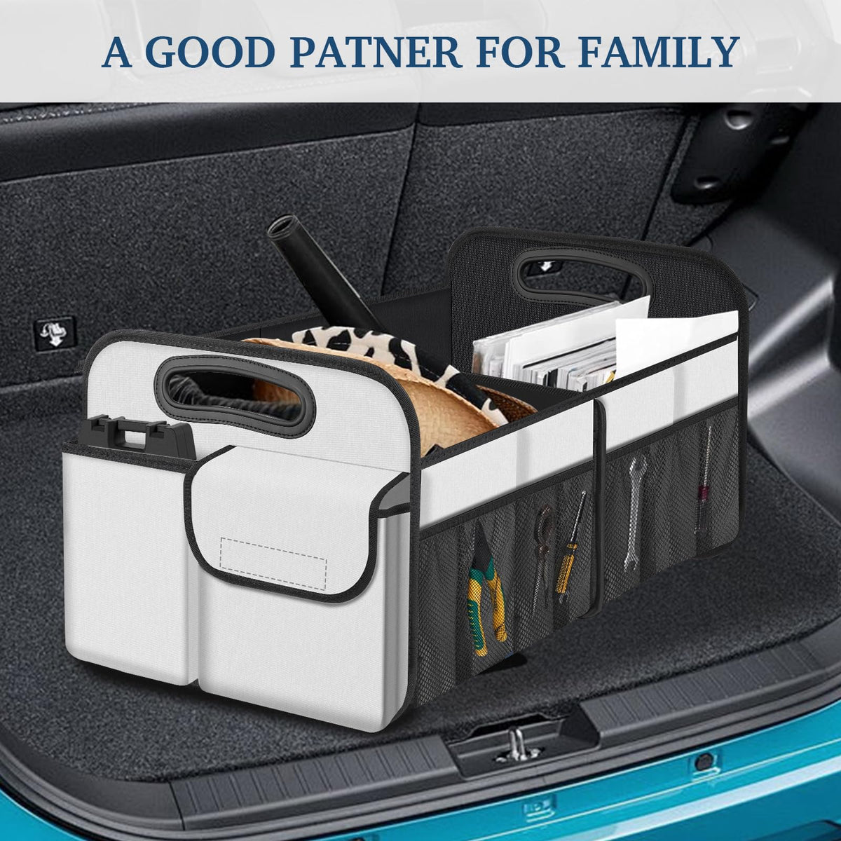 Femuar label and handle close-up for easy carrying and secure grip benefit