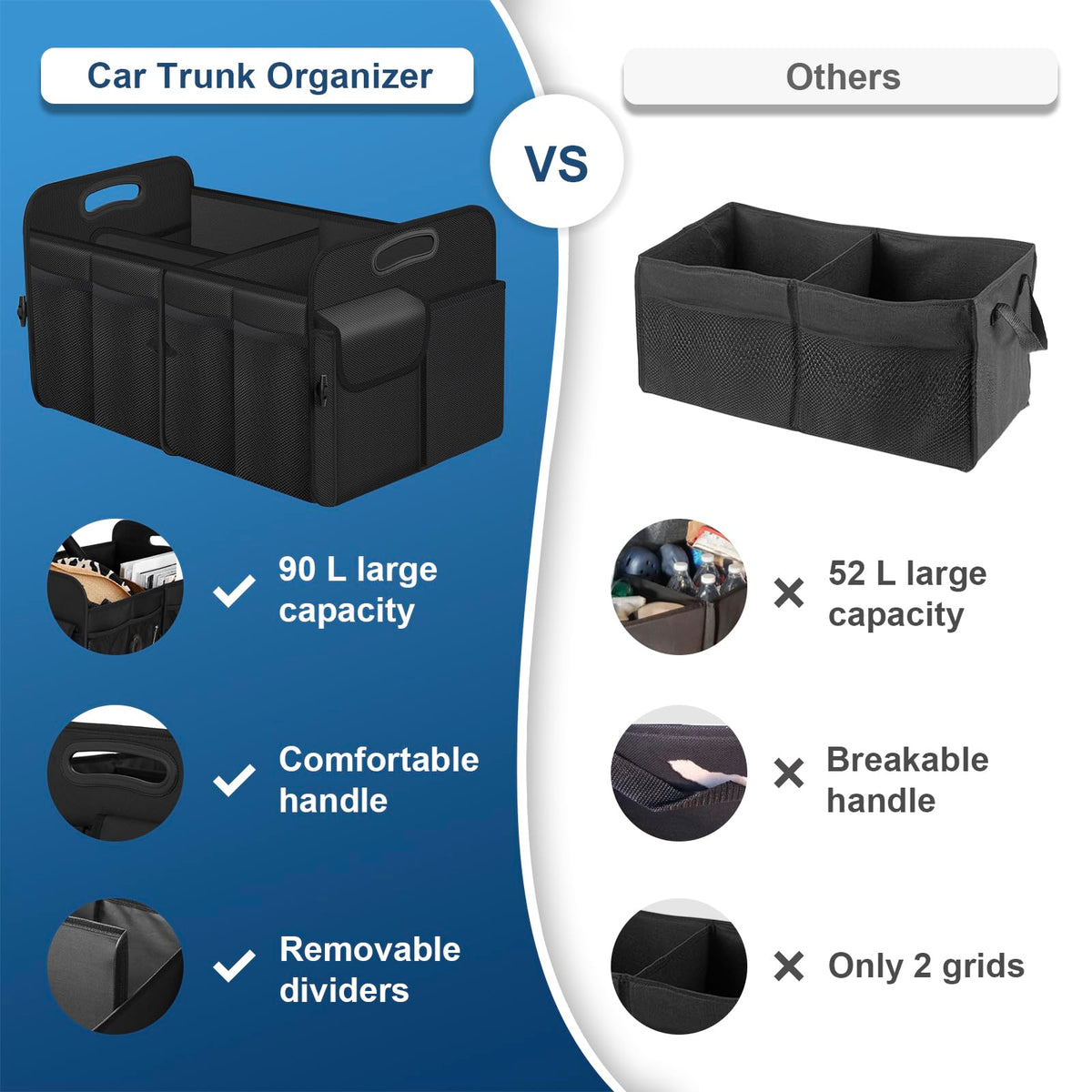 Femuar open main compartment demonstrating flexible storage benefit