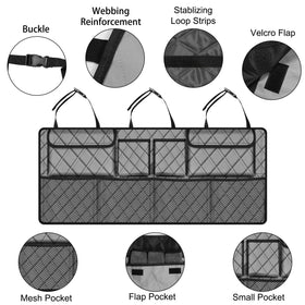 Femuar side view highlighting mesh and cloth pockets for organized access