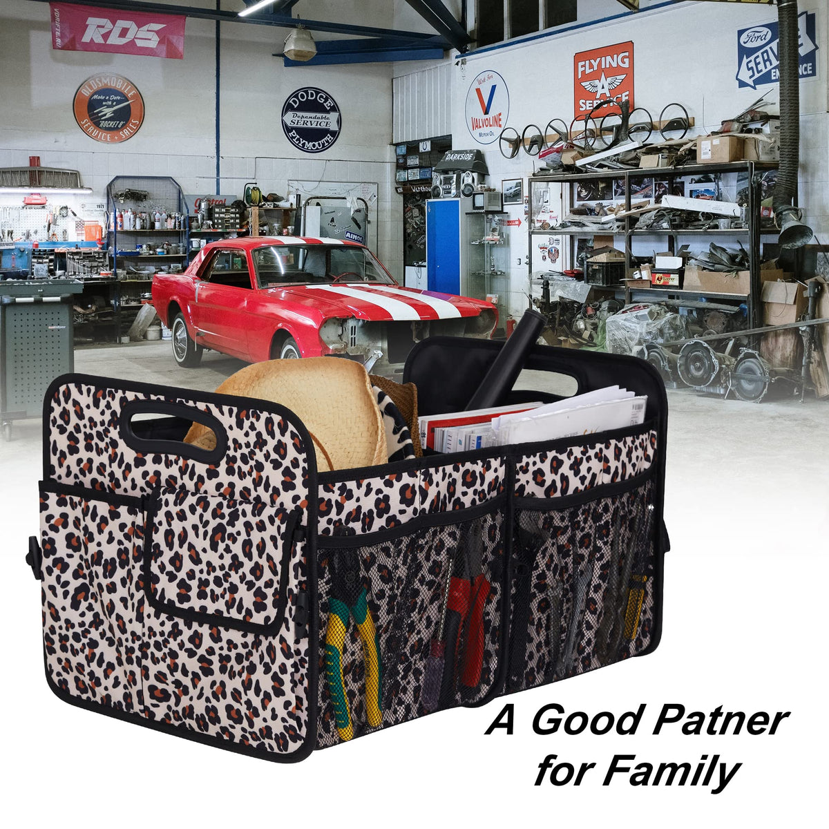 Femuar placed in car trunk beside suitcase showing scale and fit benefit