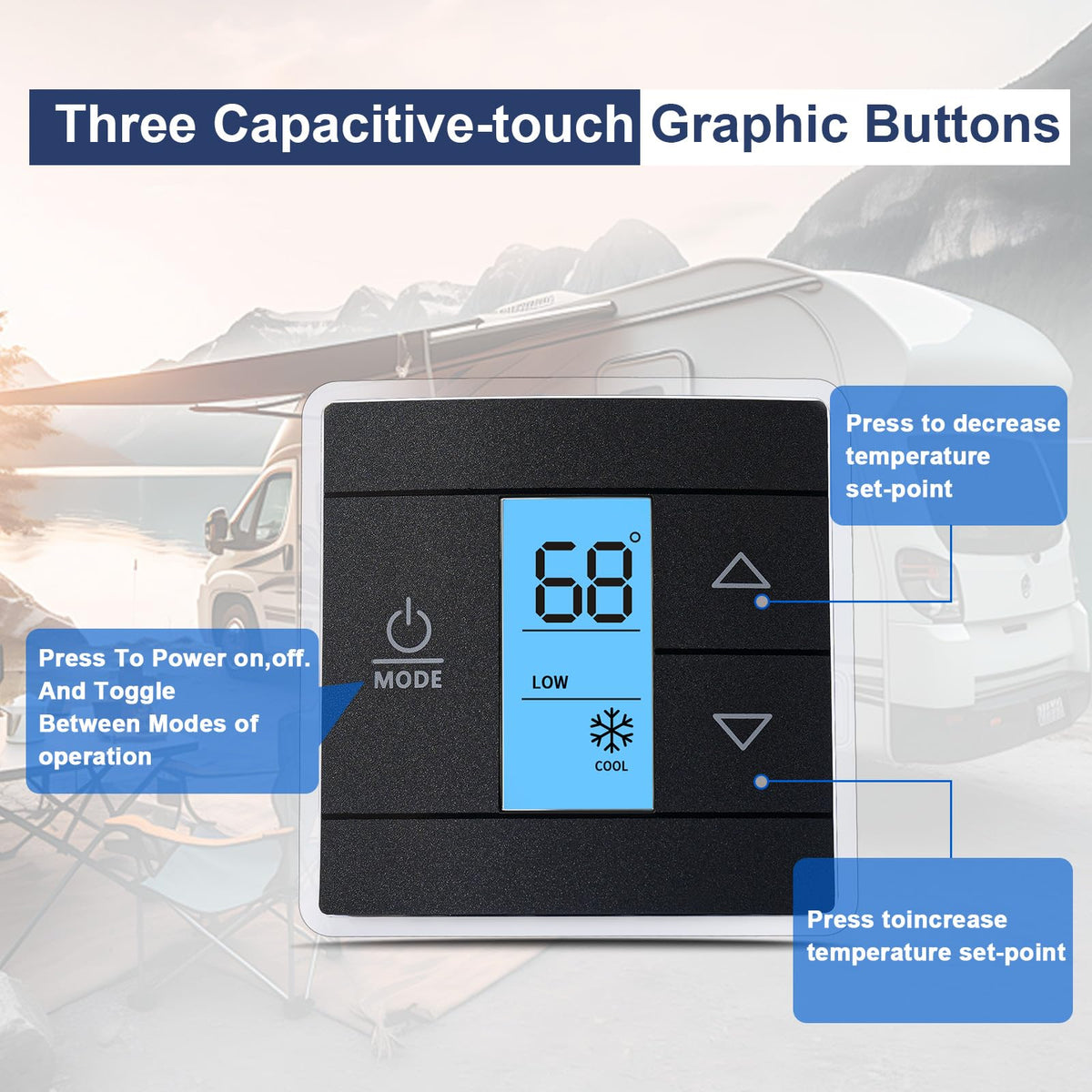 Fenglesha installed on RV interior wall demonstrating comfortable cabin temperature control