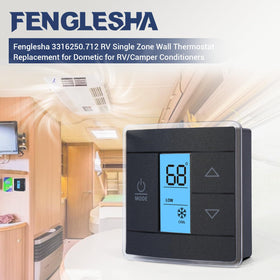 Fenglesha thermostat side profile in black, illustrating slim RV wall mounting benefit