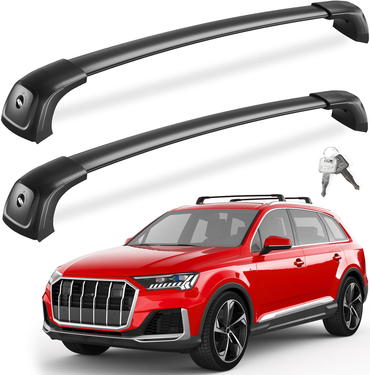 FengYu front packaging showing complete Audi Q7 roof rack kit and easy installation benefit
