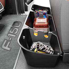 FengYu front view of under seat box showing clean fit and organized storage benefit