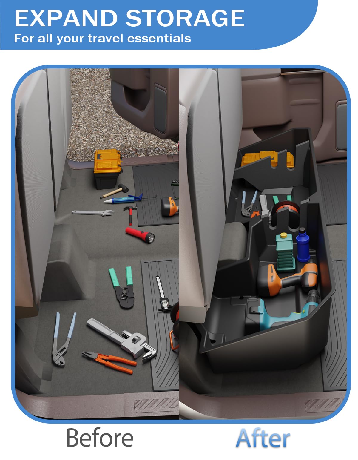 FengYu installed under rear seat in Silverado keeping cabin organized