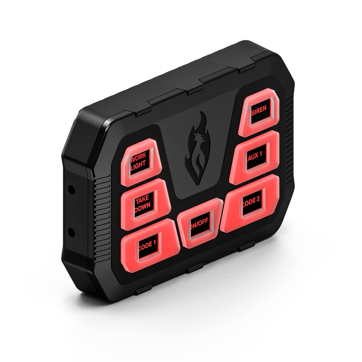 Feniex 4200-Mini front panel showing six backlit buttons and compact layout for easy control